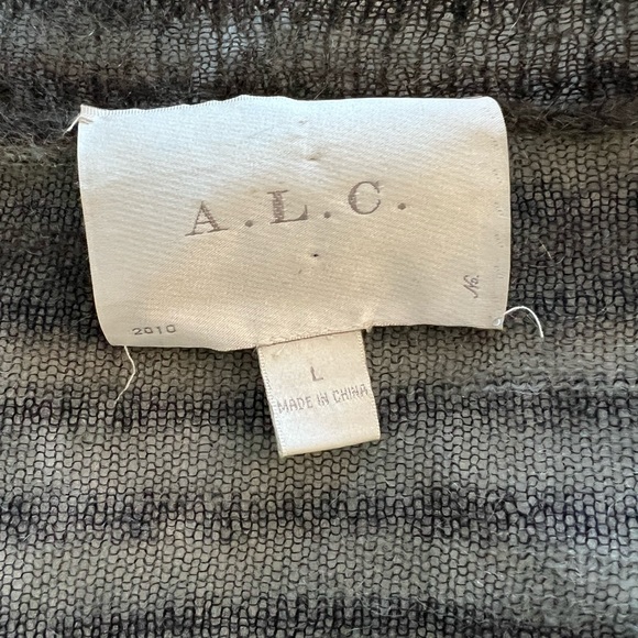 A.L.C. Slightly sheer and cropped gray striped mohair blend sweater. - Picture 5 of 9